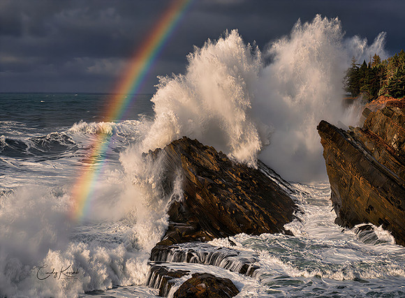 Dramatic Pacific Ocean Waves Crashing Against Rocky Coast with R